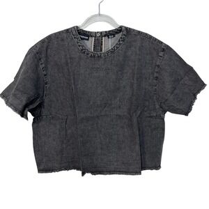 Wildfang‎ The Essential Denim Boxy Shirt In Black Size 1X